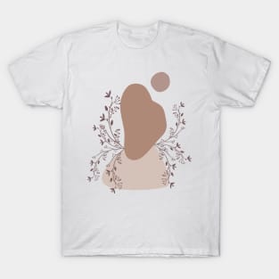 Minimal Boho Abstract Shapes Plants Warm Tones  Design T-Shirt